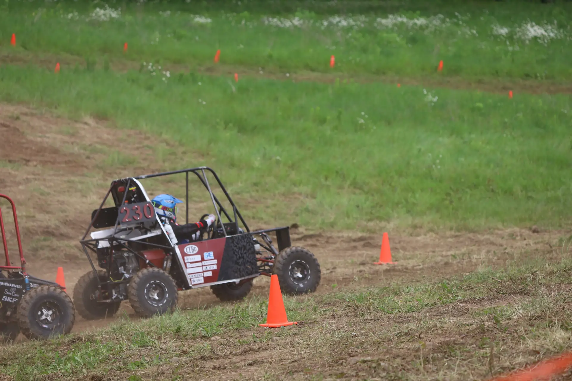 Car #230 on a grass hillside